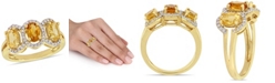 Macy's Citrine (1-1/3 ct.t.w.) and Diamond (1/5 ct.t.w.) 3-Stone Halo Ring in 18k Yellow Gold over Sterling Silver